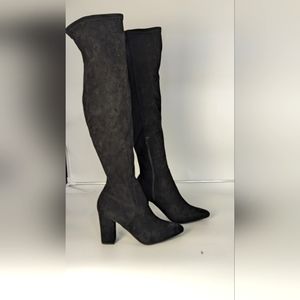 Material Girl Black Suede Heeled Boots NEW